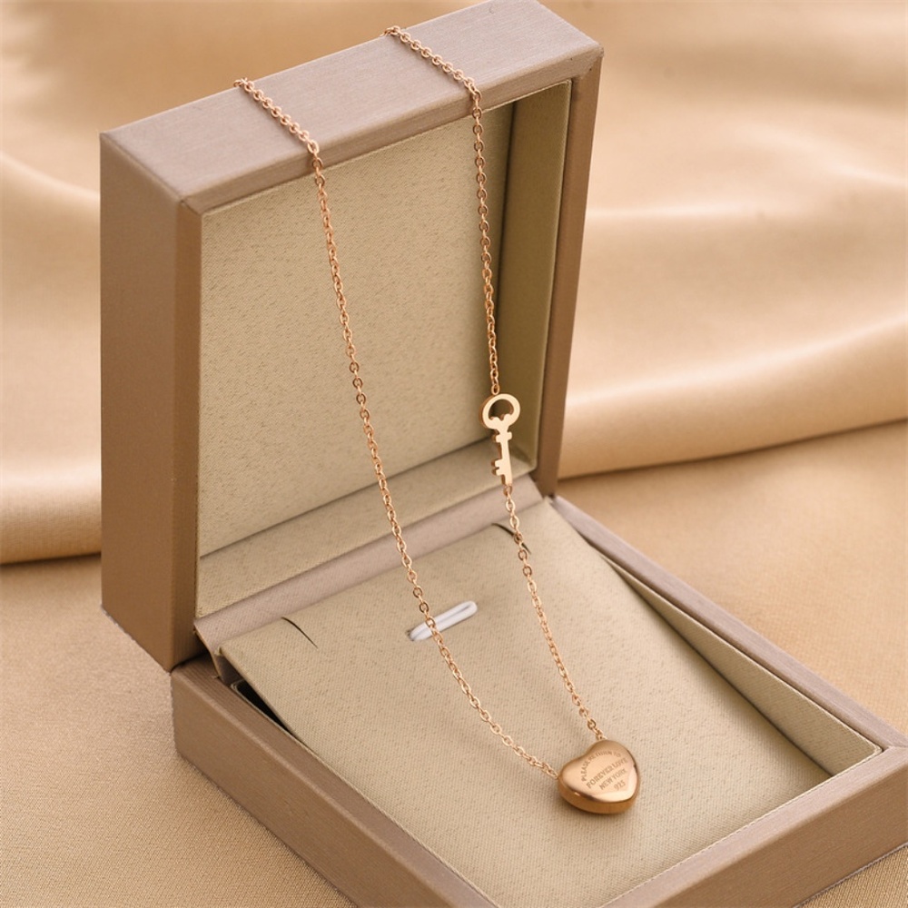 18KT Gold Forever Love Heart Key Necklace Gold & Rose Gold - Picture 4 of 5